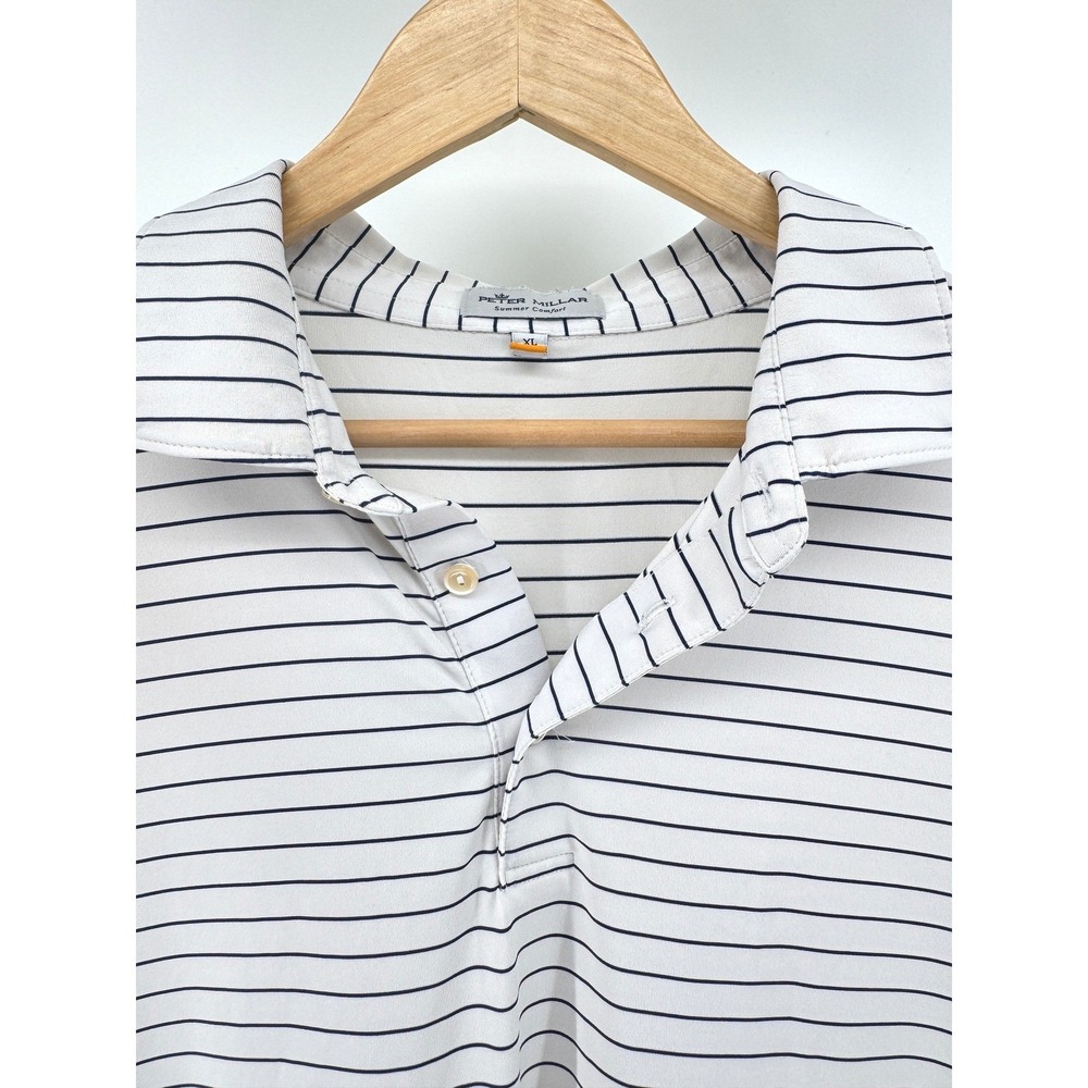 Peter Millar Summer Comfort Golf Polo Shirt‎ Mens XL White Blue Striped Top